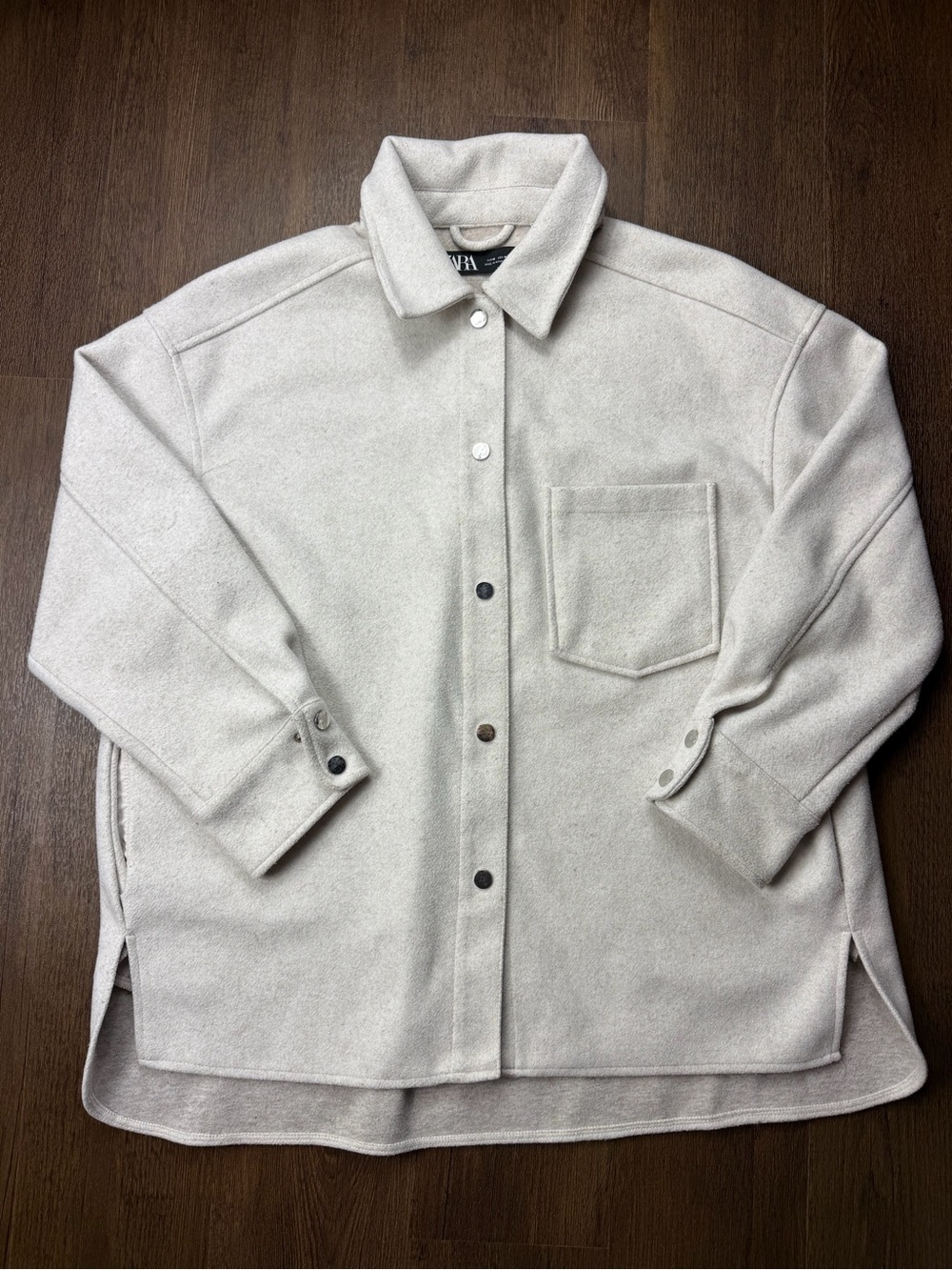 Zara Cream Button-Up Shirt Jacket